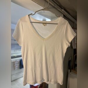Classic White Ribbed V-Neck Tee